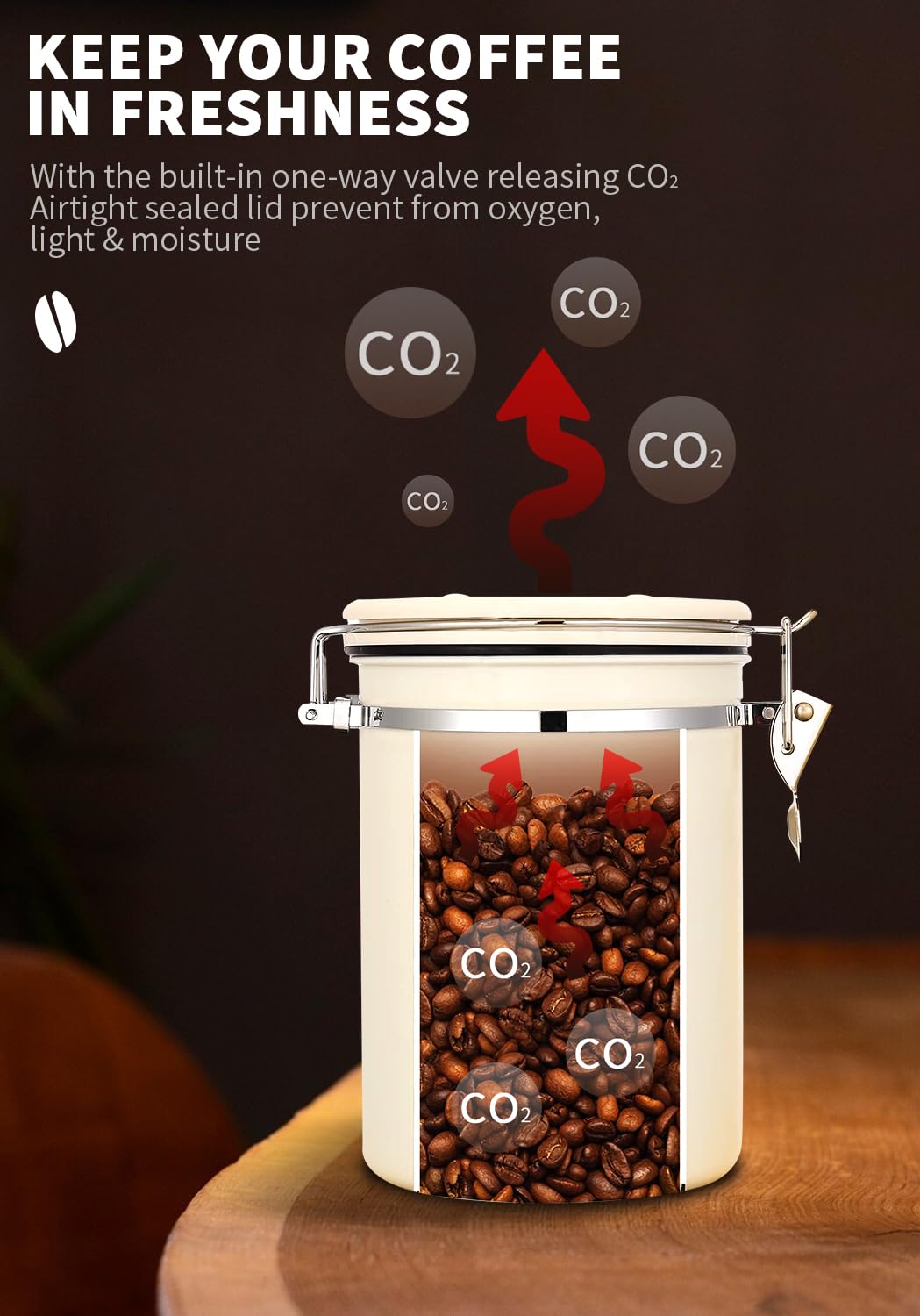 Recipiente de café con tapa hermética, 623.7 g, 1,774.4 ml crema, recipiente hermético de acero inoxidable con rastreador de fecha y cuchara, tarro de almacenamiento de alimentos para café