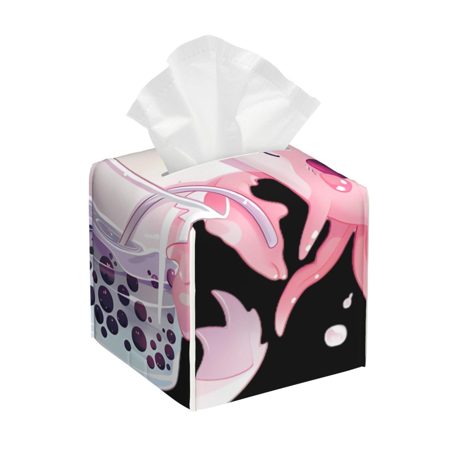 Axolotl Bubble Tea Square Tissue Box Cover with Modern and Stylish Bottom Tissue Box Storage Space