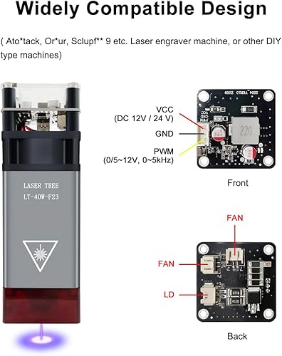 Vista 7 de LASER TREE Módulo de grabado láser, potencia óptica de salida de 5 W, cabezal láser de 450 nm para grabador láser CNC/máquina cortadora láser