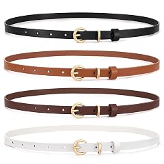 WHIPPY Set of 4 Women Skinny Leather Belt Thin Waist Belt with Metal Buckle for Pants Jeans Dresses