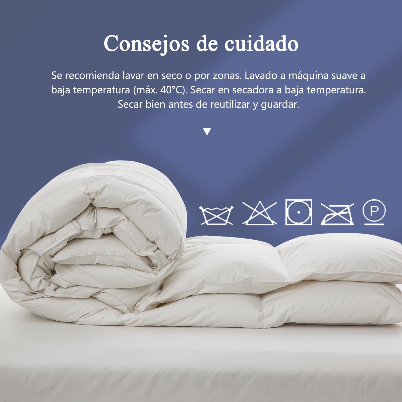 Edredón de Plumón Cama 80/90 Algodón Egipcio-100% Puro Plumón y Plumas
