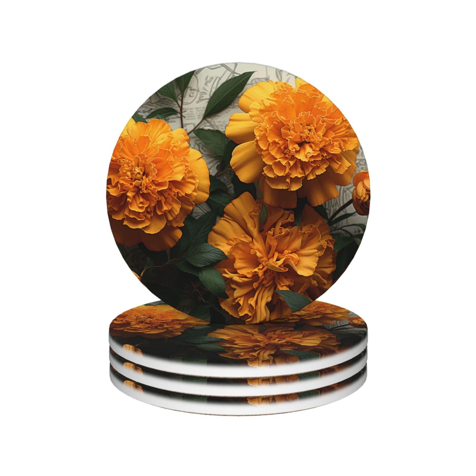 Drink Coasters Set of 4 Coffee Ceramic Coaster Marigold Coasters for Drinks Coffee Cup Mat Heat Resistant Tabletop Protection Coaster Desk Accessorie Home Decorative