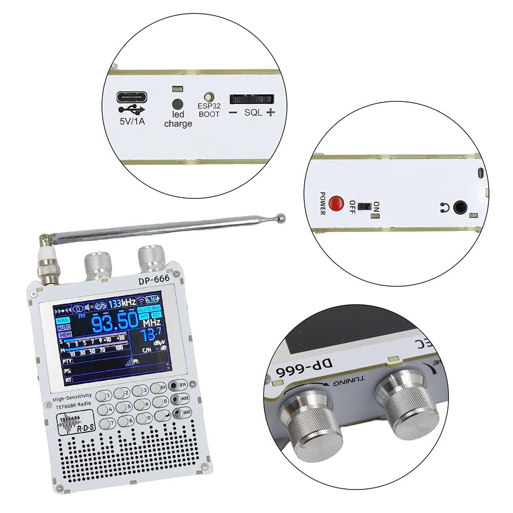 DP-666 TEF6686 - Radio DSP de banda completa - Pantalla táctil de 2,8" - Receptor digital AM/FM/LW/MW/SW-RDS de onda corta de alta sensibilidad - Batería de 5000 mAh - Actualización de firmware