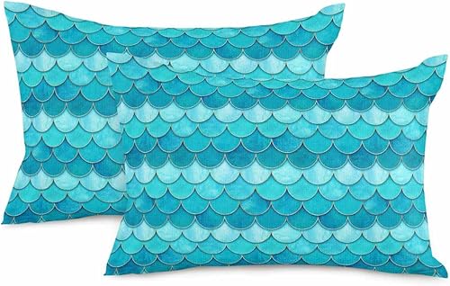 Juego de 2 fundas de almohada lumbares, fundas de almohada lumbar, color aguamarina, gardient, algodón y lino, fundas decorativas para sofá, sala de