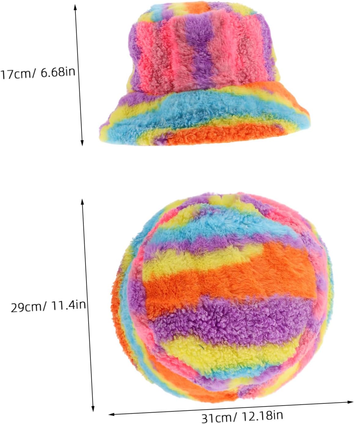 Rainbow Bucket Hat Women's Wide Brim Sun Hat Fuzzy Fur Fisherman Cap Warm and Stylish for Seasons