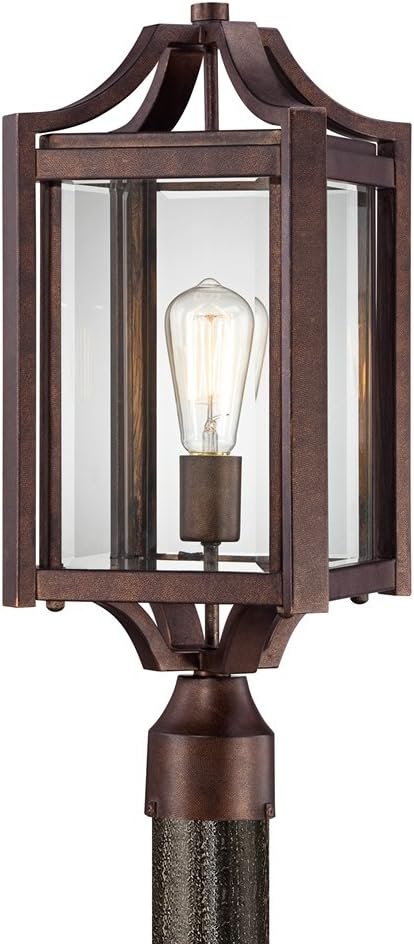 Franklin Iron Works Rockford Farmhouse Rustic Outdoor Post Light Fixture Bronze Iron 20 1/4" Clear Beveled Glass for Exterior House Porch Patio Outside Deck Garage Driveway Home Lawn Walkway