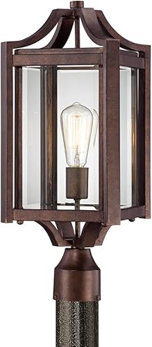 Franklin Iron Works Rockford Farmhouse - Lámpara de poste rústica para exteriores, hierro bronce, 20 1/4 pulgadas, vidrio biselado transparente para