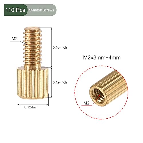 Miniatura 2 de YOKIVE 110 tornillos de separación M2, separadores de PCB moleteados de latón, mantienen la altura consistente, ideal para placa base (tono dorado,