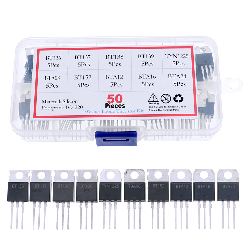 50Pcs 10 Values TO-220 Triode Thyristor Assortment Kit BT136-600E BT137 BT138 BT139 TYN1225 BTA08 BT152 BTA12 BTA16 BTA24-600B