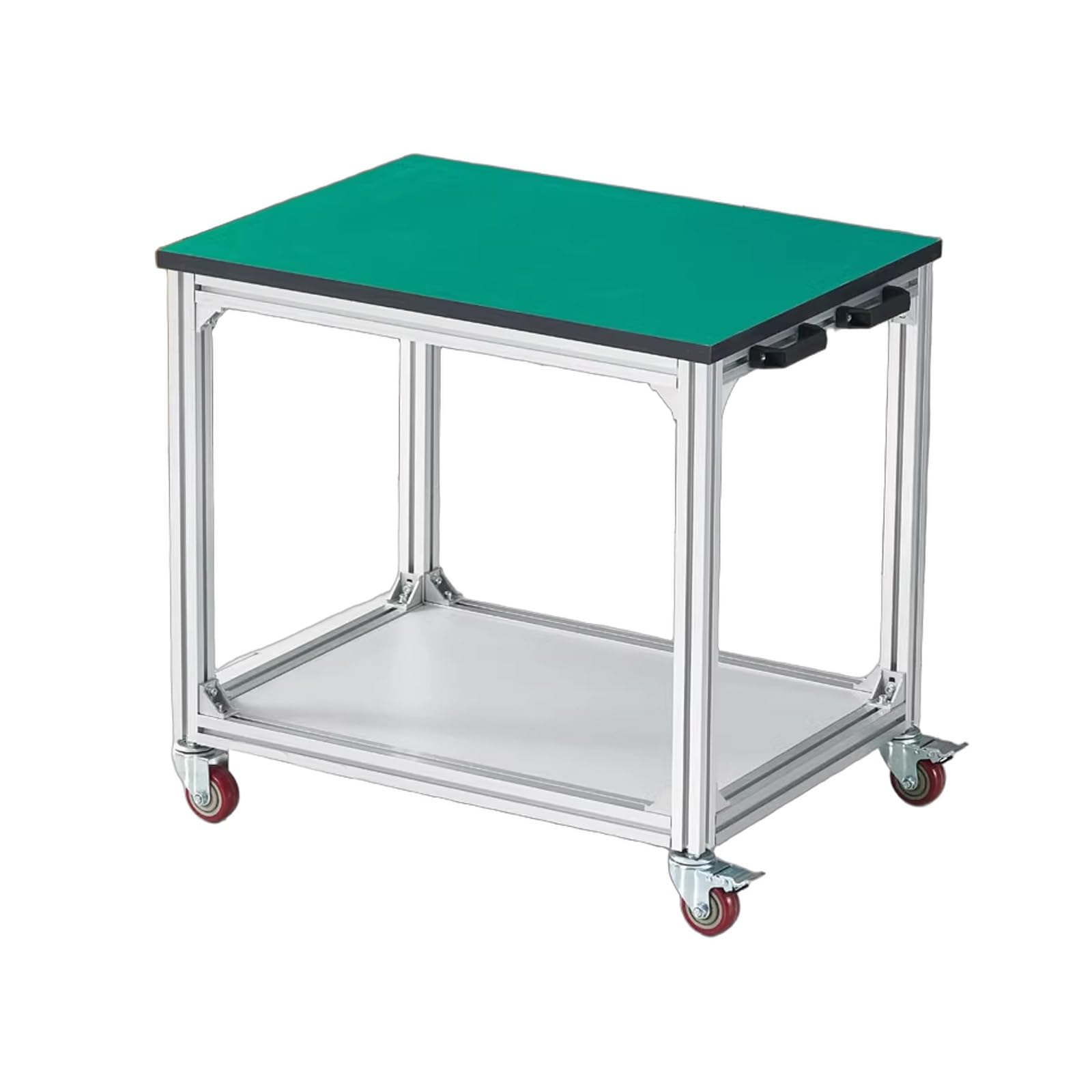 Banco de trabajo portátil con ruedas, mesa de trabajo con marco de aluminio con almacenamiento bajo, carrito de mesa de goma para garaje u oficina, 80 cm x 60 cm x 75 cm