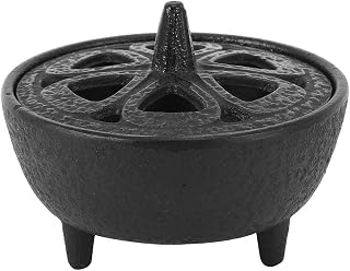 Incense Tripod Holder, Incense Aromatherapy , Cast Iron Incense Holder with Lid, Black Iron Lotus Shaped Incense Basin, Decorations for Office, Yoga and Livingroom