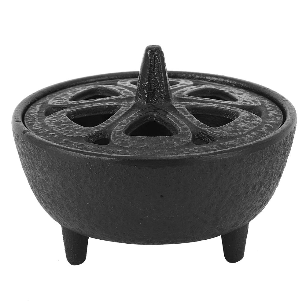 Incense Tripod Holder, Incense Aromatherapy , Cast Iron Incense Holder with Lid, Black Iron Lotus Shaped Incense Basin, Decorations for Office, Yoga and Livingroom