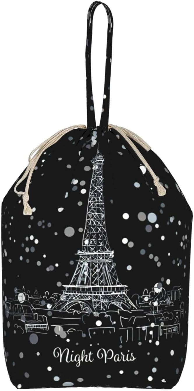 Oxford Night Paris Eiffel Tower Print Large-capacity drawstring laundry bag with Handles for Dorm,Hotel