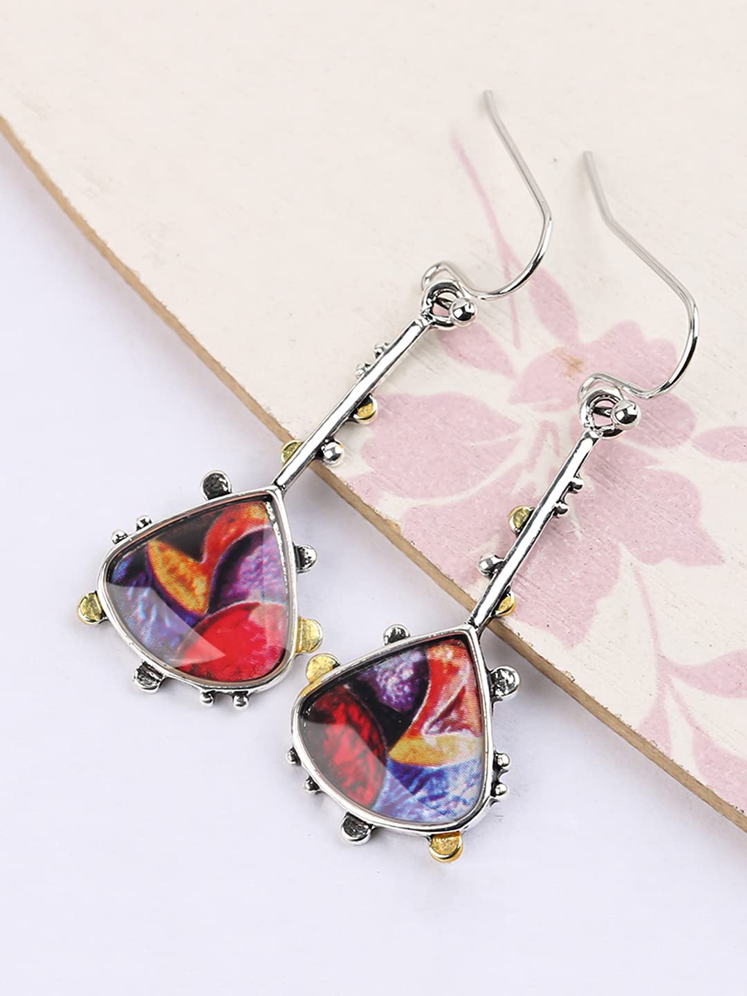Women's Multicolor Enamel Print Drop Earrings, Birthday Gift