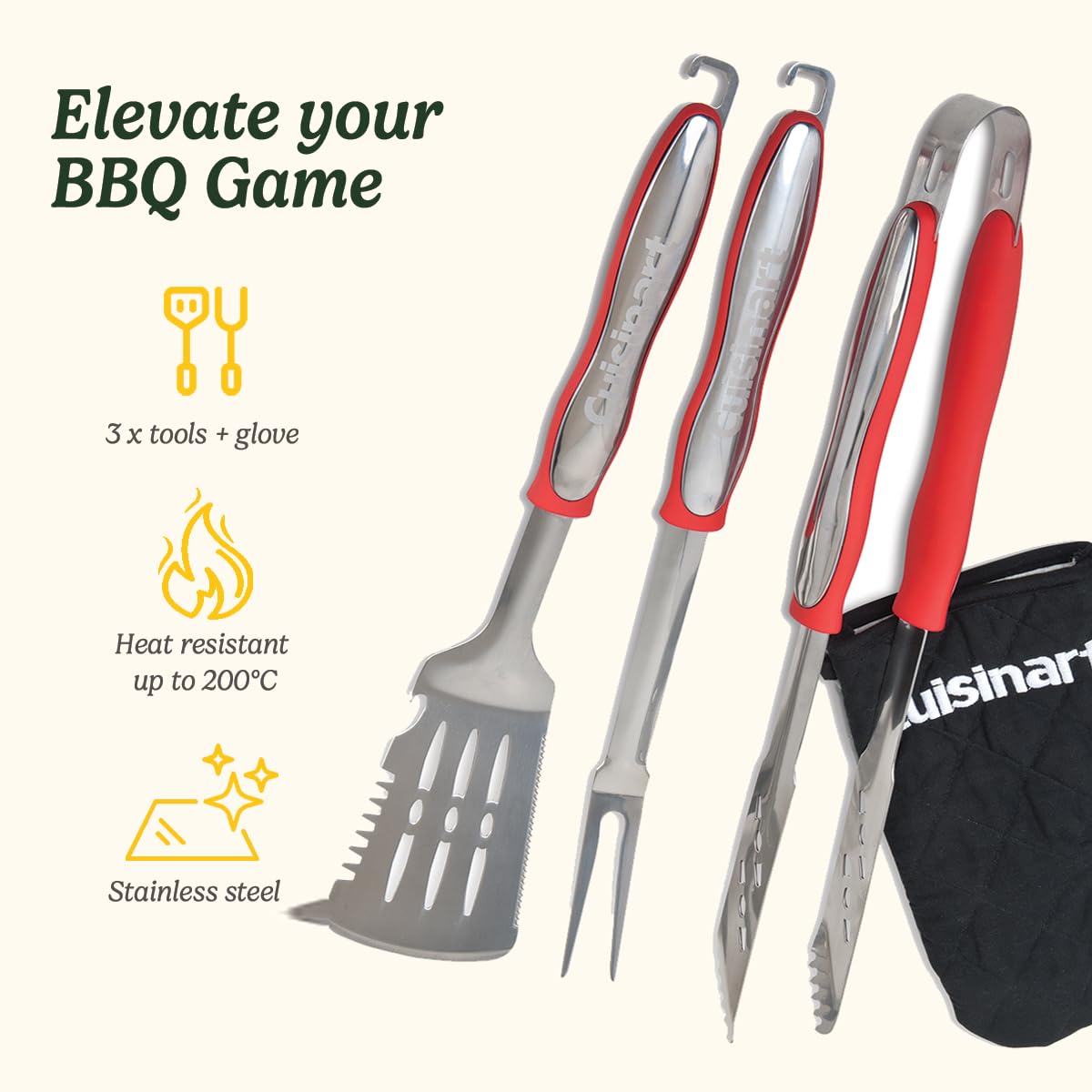 Cuisinart BBQ Tool Set including Glove, Black, Taille unique - Image 2