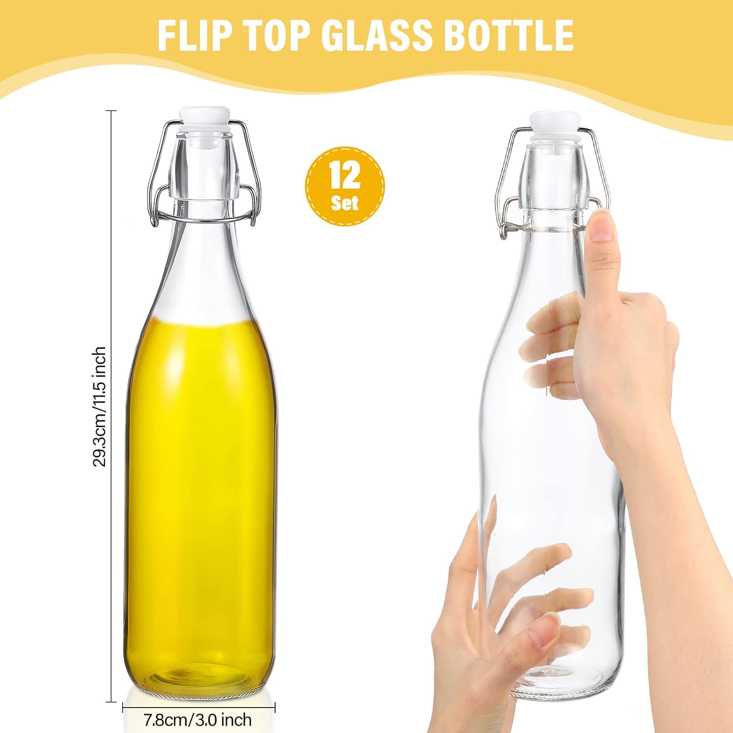 Aoriher 12 Pcs 25 oz Swing Top Glass Bottles 750 ml Glass Bottles with White Caps for Home Brewing Kombucha Homemade Juices Beer Water Oil Vinegar Soda Syrup Kefir Beverages