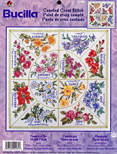 Kit de broderie au point de croix compté Bucilla avec motif floral détaillé et fils inclus