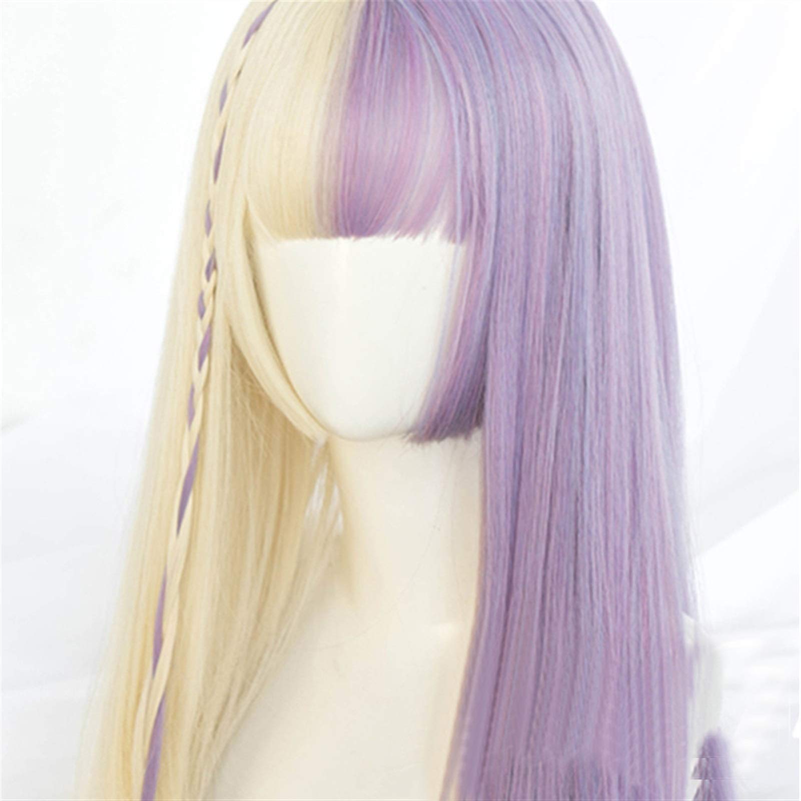 Parrucca cosplay Long Beige Purple By-Color Stitching sintetica con parrucca diritta Bangs for le donne