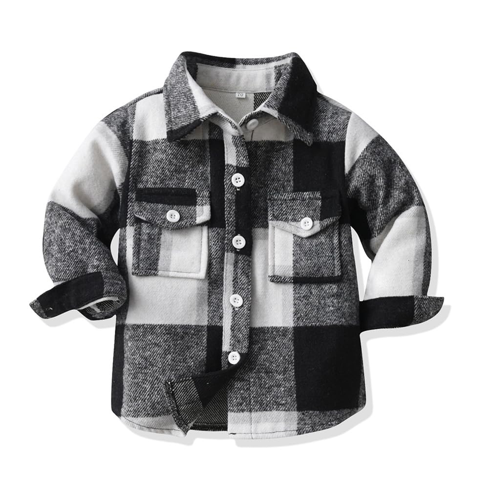 IBTOM CASTLE Boys Girls Flannel Plaid Shirt Jacket Long Sleeve Lapel Button Down Pocketed Shirts Regular Fit Casual Fall Coat