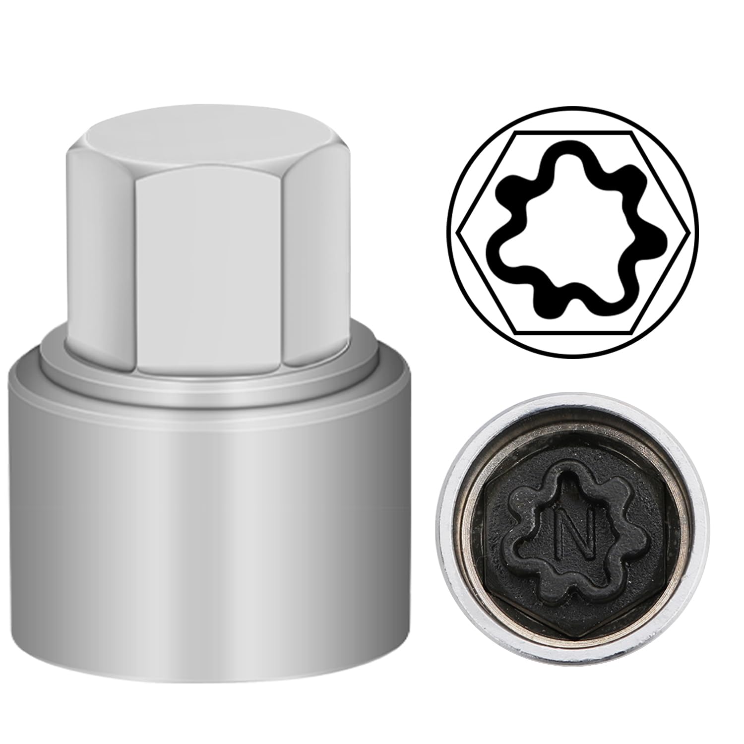 JEUCLEL N Wheel Locking Nut Key Compatible with Audi Series, (Socket OD 27mm - ID 25mm), Wheel Lock Nut Socket Adapter, Wheel Anti-Theft Lug Nut Removal Tool, Anti-Theft Screw Remover