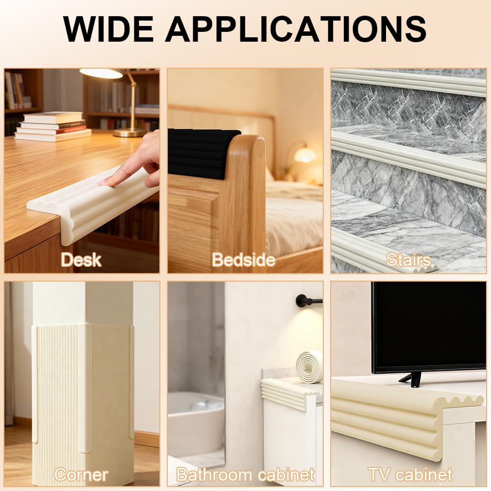 Bandes de Sécurité en Mousse, 2m x 8cm Bande de Protection De Bord De sécurité d-e Type W, Bandes d-e Mousse Autocollantes pour Enfants, pour Tableau, Chaise, Meubles, Escalier(Blanc Ivoire)