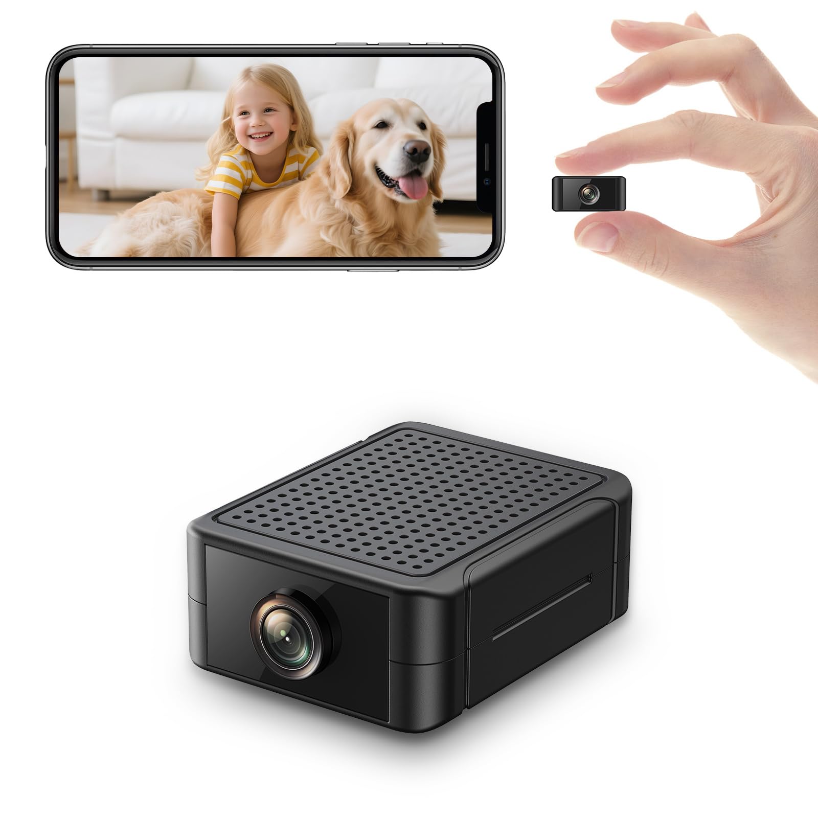 Mini Camara Espia, Camara Vigilancia WiFi Interior 4K Ultra HD con Batería Recargable (4H), Almacenamiento SD/Nube, Detección de Movimiento, App Móvil, Alertas en Tiempo Real