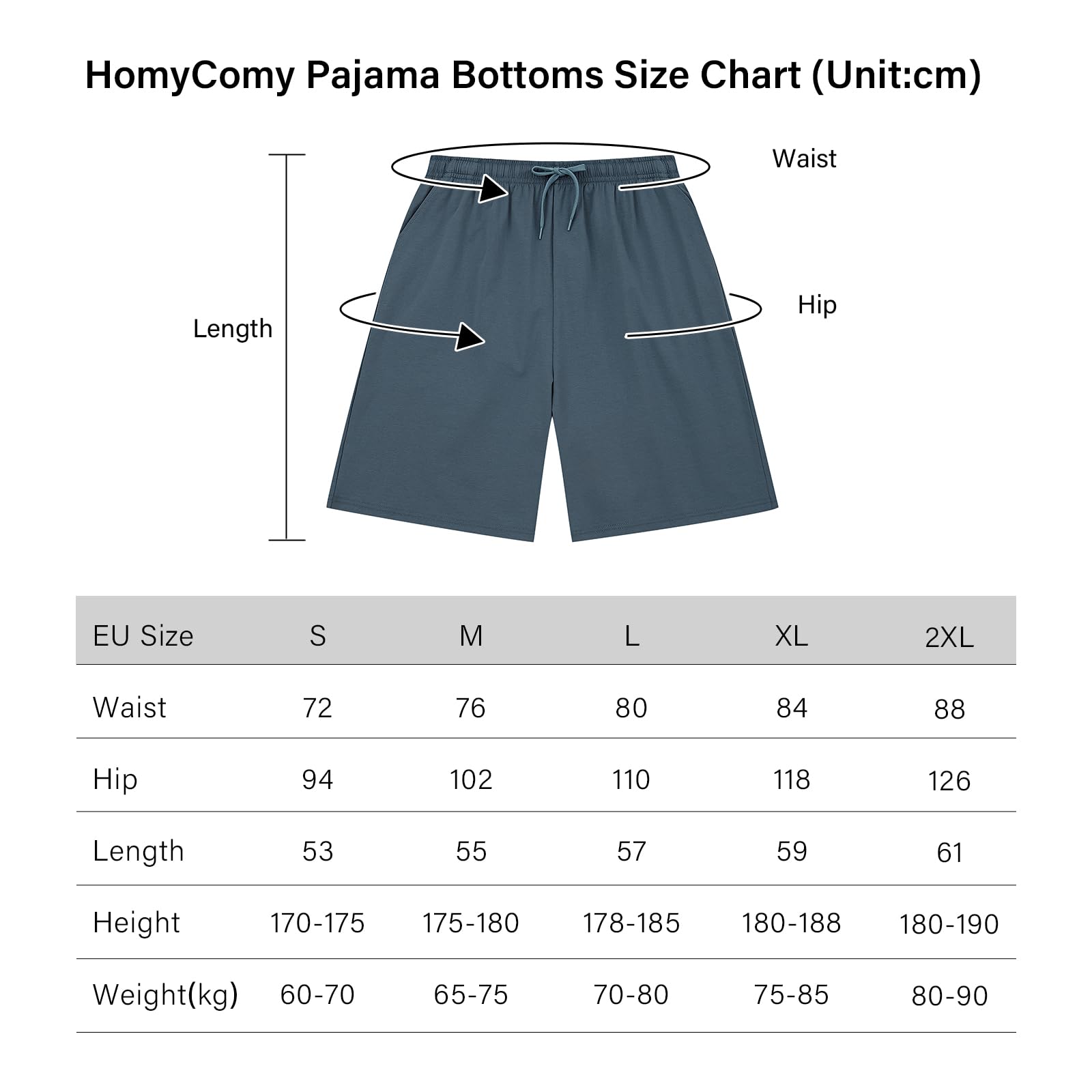 HomyComy Pantalón Pijama Hombre Corto Algodón Bolsillos Verano Cintura Elástica con Cordón Suave Cómodo Patalones de Pijama Transpirable