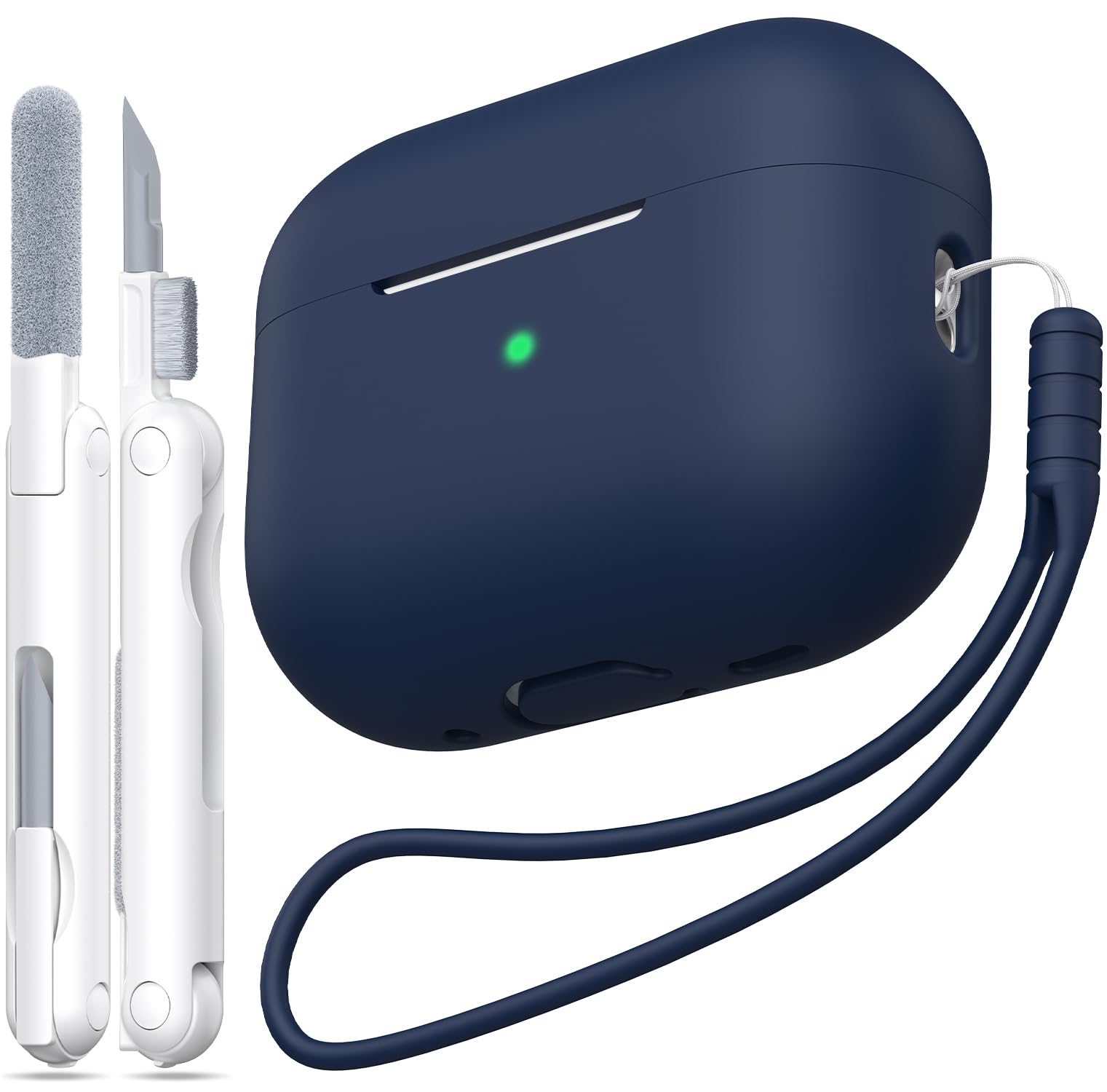 MHYALUDO Funda para AirPods Pro de 2ª generación, Funda para AirPods Pro de Silicona Suave anticaída de Grado Militar Que Absorbe los Golpes, Tacto de Piel con Llavero y Kit de Limpieza,Negro — view 24