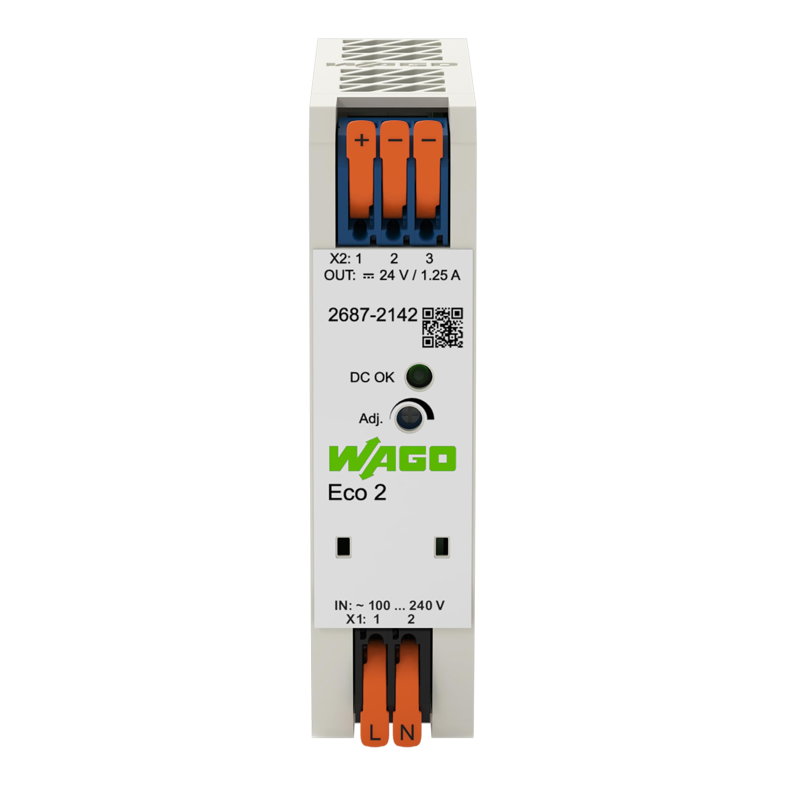 WAGO Compact Stromversorgung ECO 2687-2142 | 1-phasig, Power supply, Hutschienen-Netzteil (DIN-Rail), DC 24 V, 1,25 A, DC-OK LED