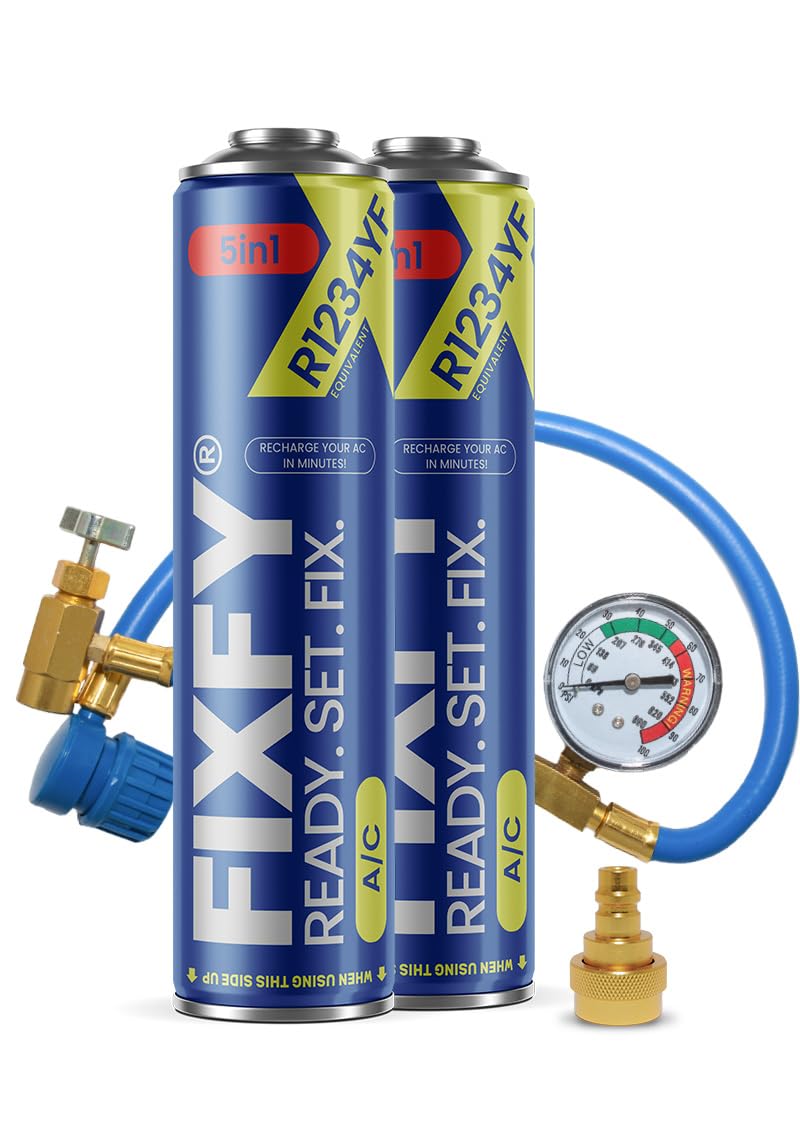 Kit Recharge Climatisation Auto R1234YF 5 En 1 - 2 X 500 Ml Avec Huile, Déshydratant, Colorant UV - Manomètre Inclus