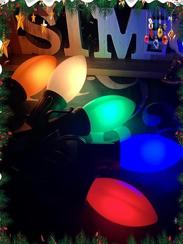 Miniatura 65 de Luces de Navidad vintage C9, 25 pies con 26 bombillas transparentes, cadena de luces conectables colgantes para patio, jardín, vacaciones, C9