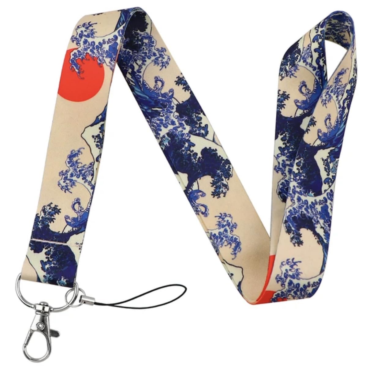 Pinstant Hokusai Waves Great Wave Off Kanagawa Japan Art Japanese Rising Sun Red 17.5" Neck Lanyard Keychain Holder ID Badge Mobile Phone Pin Strap