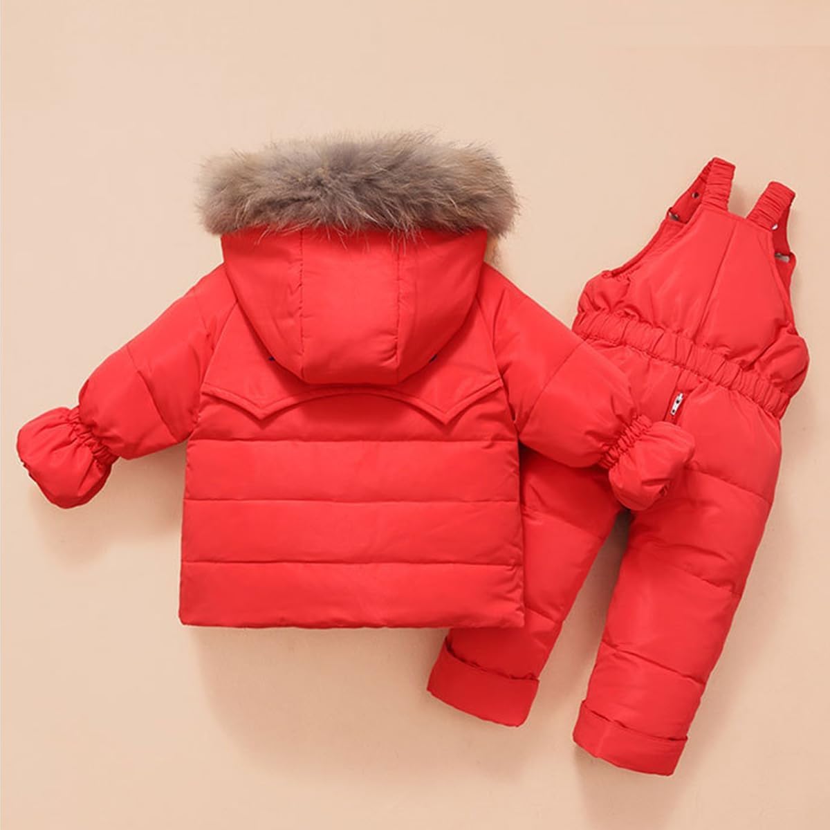 Invierno bebé Engrosada Abajo Chaqueta niños Traje de Nieve con Cuello de Piel con Capucha niñas de Dos Piezas Traje de esquí + Pantalones de esquí Conjunto