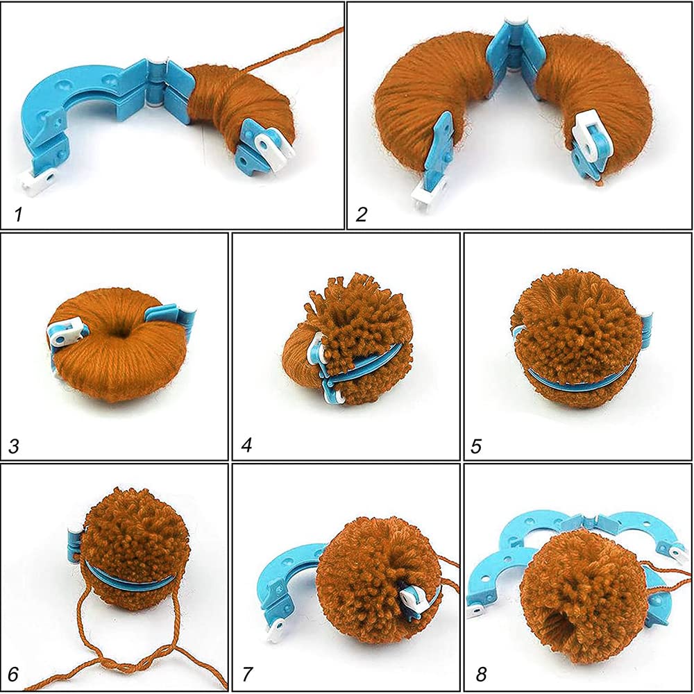 JYNXOR 8 Pezzi Pom Pom Maker, Pompon Maker, Kit per Realizzare Pompon, Pom Pom Maker Kit, Fluff Ball Weaver Needle PomPom Maker Set, Kit di Attrezzi in Lana Fai Da Te per Decorazione