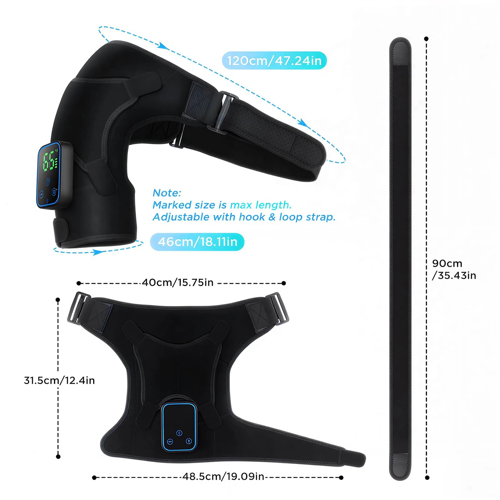 Masseur d'épaule triple méthode, 7 niveaux de température, 3 intensités de vibration, contrôle tactile, batterie 5000 mAh
