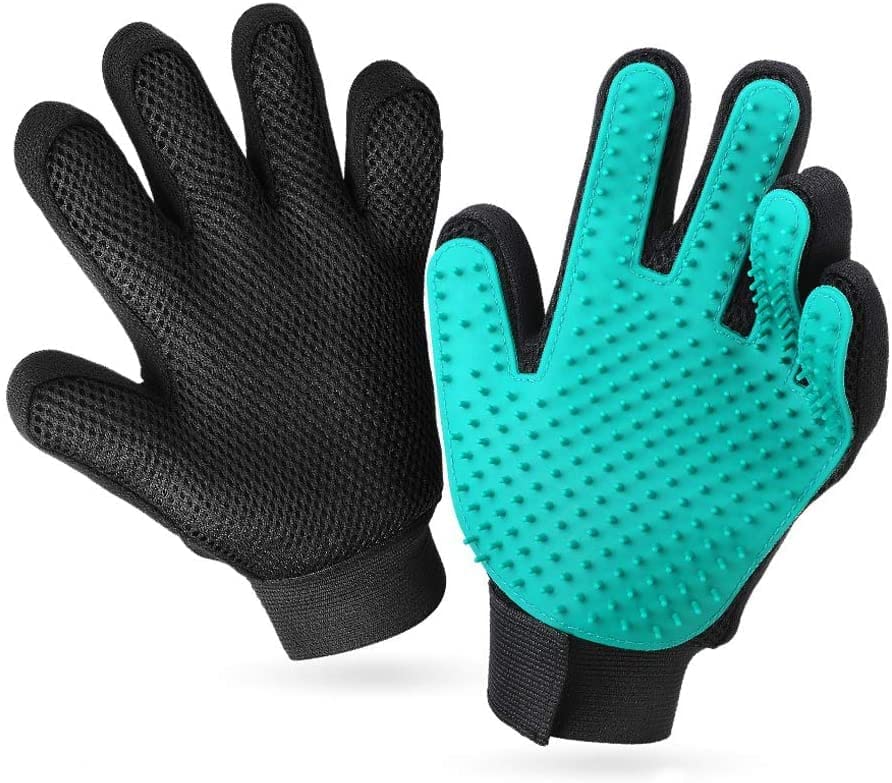 IMNO CARE Pet Grooming, Deshedding & Massaging Glove for Dogs Cats and Other Small Animals, Cleaning Remove Hair and Bath True Touch Glove (Single-Sided Glove) Green color Upgraded Version With enhanced 255 silicone grooming tips and relaxing massage