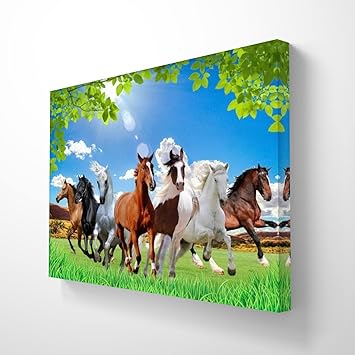 Jadoun Seven Running Horses Wall Painting for Living Room Vastu