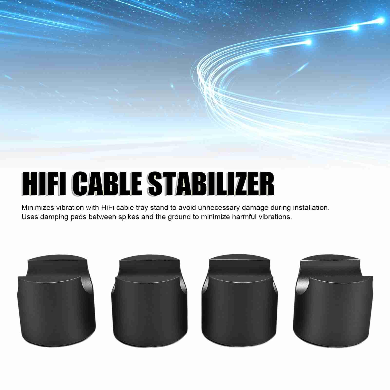 4 pezzi di morsetti per cavi HiFi, supporto in lega di alluminio per cavi di alimentazione e altoparlanti, fermacavo antivibrazione per cavi HiFi con cuscinetti ammortizzanti, (Nera)