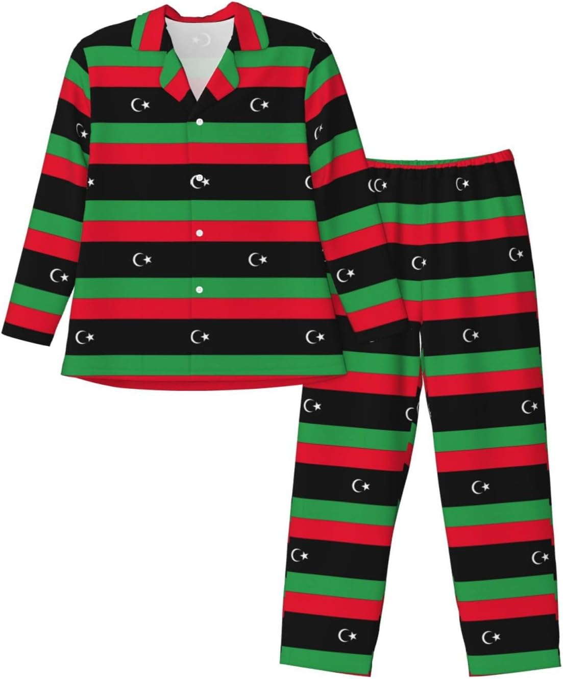Libyan Flag Print Luxurious Mens Pajamas Set,Soft Breathable Pajamas, Perfect For Winter Christmas