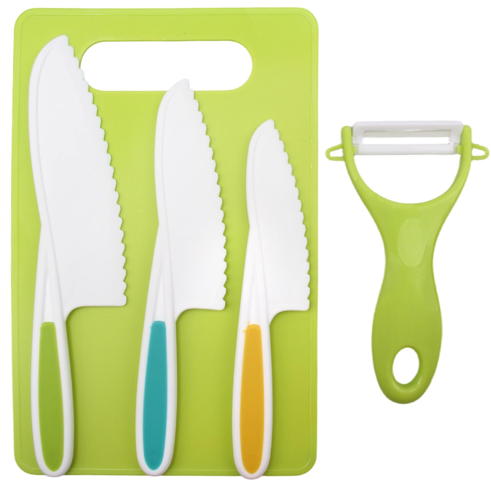 Kids Knife Set for Chopping, 5 Pcs Montessori Kitchen Tools for Toddler Cooking Set, BPA Free Kids Safe Kitchen Cooking and Baking Set with Peeler, Cutting Board for Sandwich Bread Vegetable Fruit
