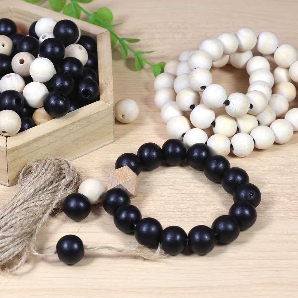 100 Stück Halloween-Holzperlen – Schwarz-weiße Skelett-Perlen 16 Mm Für DIY & Deko
