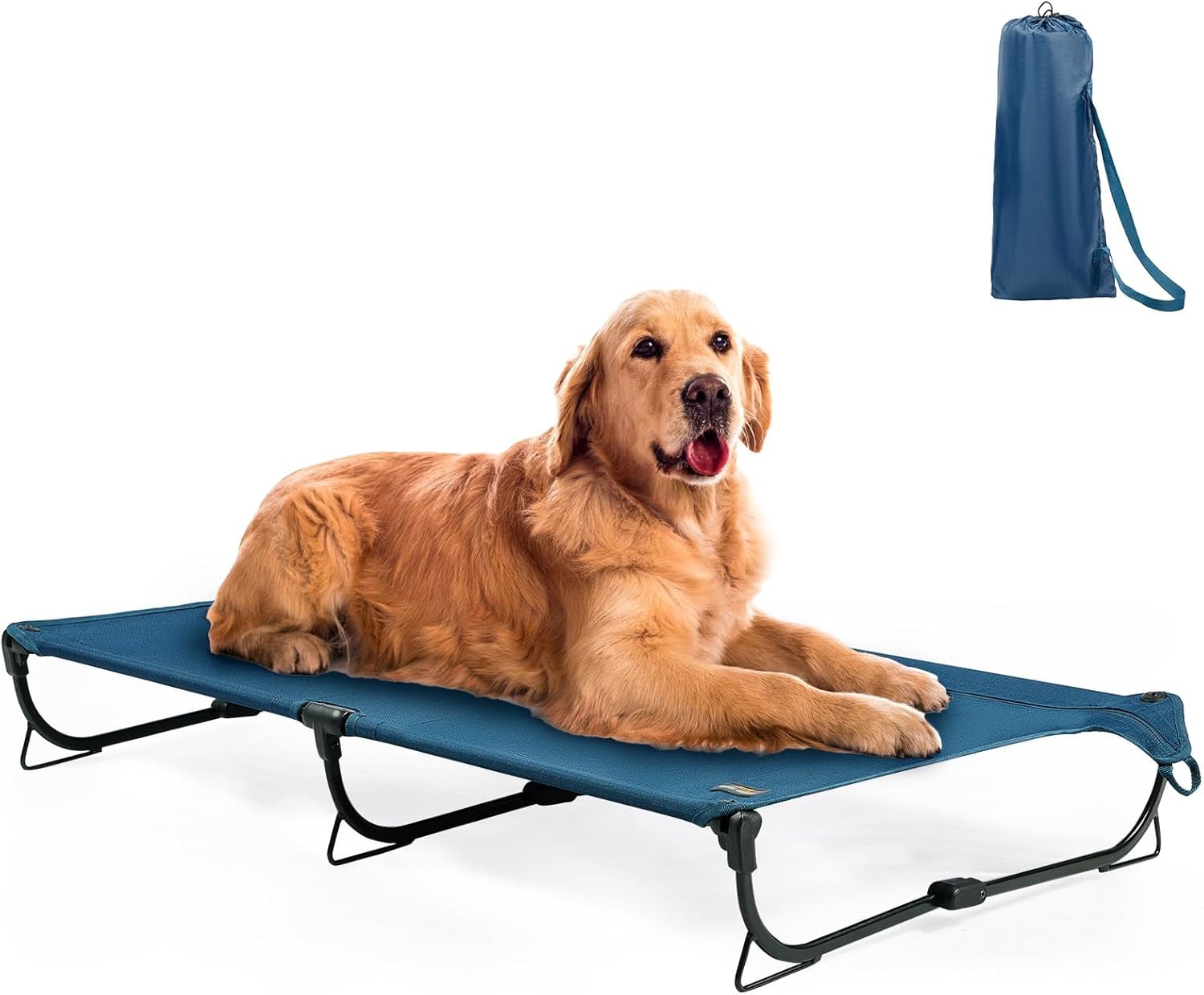 Folding Raised Dog Bed, Large Outdoor Elevated Dog Cot, Cooling Chew Proof Pet Cots Bed, Portable, Heavy Duty Up to 160 lbs, Pet Cot for Camping, Home, Dark Blue, 49"x33"x7" Blue X-Large