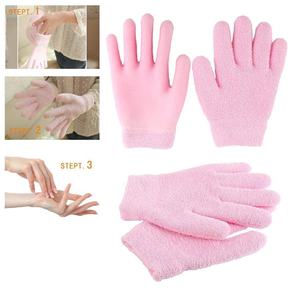 OMAZING KITCHEN Soften Moisturising Spa Comfy Recovery Foot Hand Care Gel Socks and Gloves (pink, free size) 3