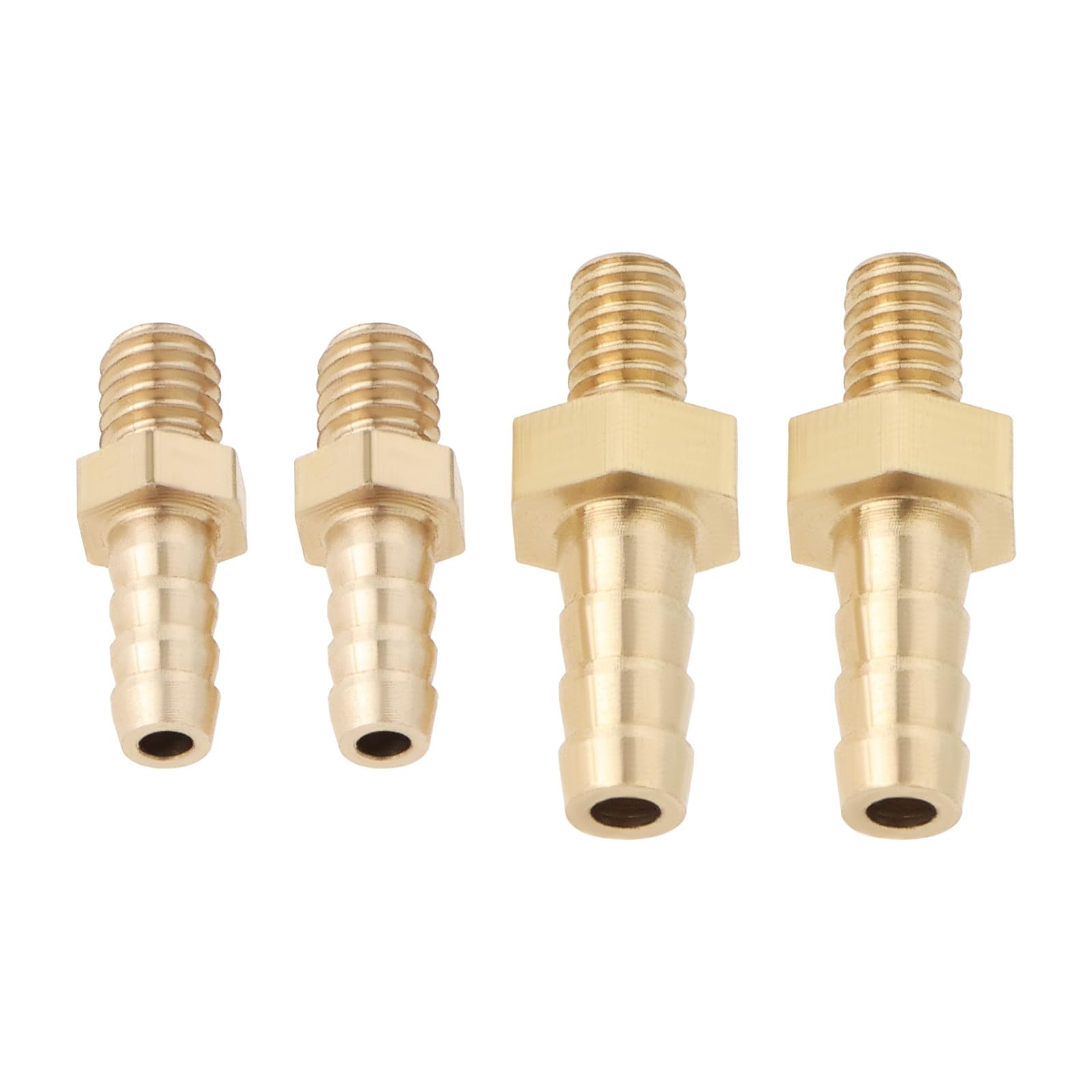 4PCS Brass Barb Hose Tail Connector Metric M4x0.7-3mm and M4x0.7-4mm for Pond Pool Hose Pipe Adapters Hose Barb Tail Connector Male Thread Pipe Fitting Gold