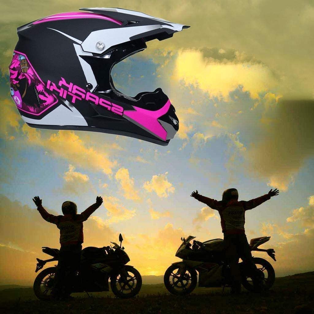 Cara Completa Casco Motocross Colocar, con Máscara Guantes Gafas, Juventud Niño Fuera de La Carretera Moto Karting Scooter Casco, Cuesta Abajo MTB ATV BMX Enduro Patio Bicicleta Sucia Chocar Casco