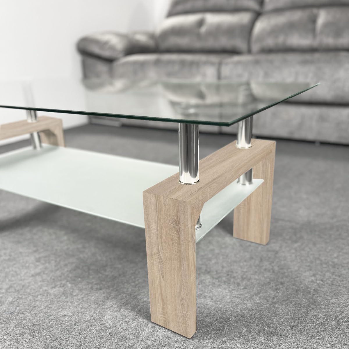 Somnia Descanso - Mesa de Centro de Cristal, Mesita de Salón o Comedor, Modelo Öland, Acabado en Color Cambria, Medidas: 110 cm (Ancho) x 55 cm (Fondo) x 45 cm (Alto)