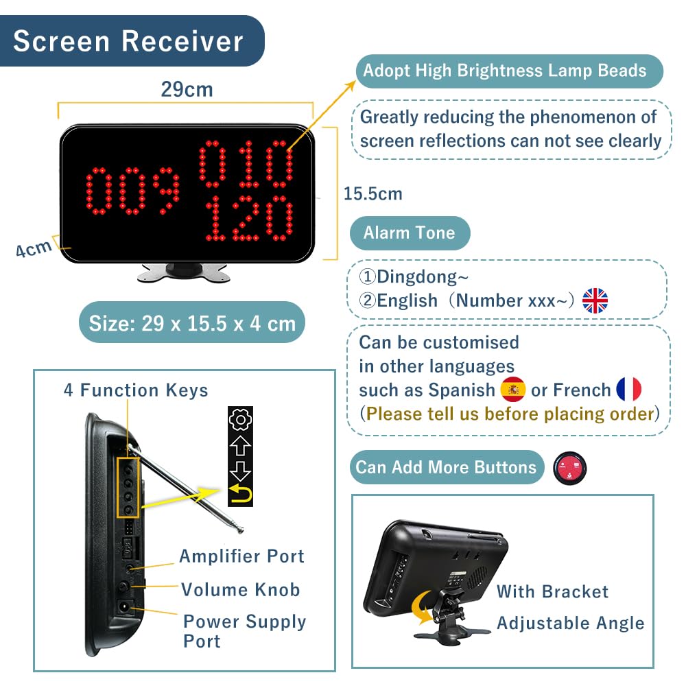 Sistema Chiamata Cameriere da Tavolo — Servizio Veloce per Clienti/Ospiti | 1 Display + 10 Pulsanti Senza Fili Impermeabili | Ideale per Ristoranti, Bar, Trattorie, Pasticcerie, Alberghi