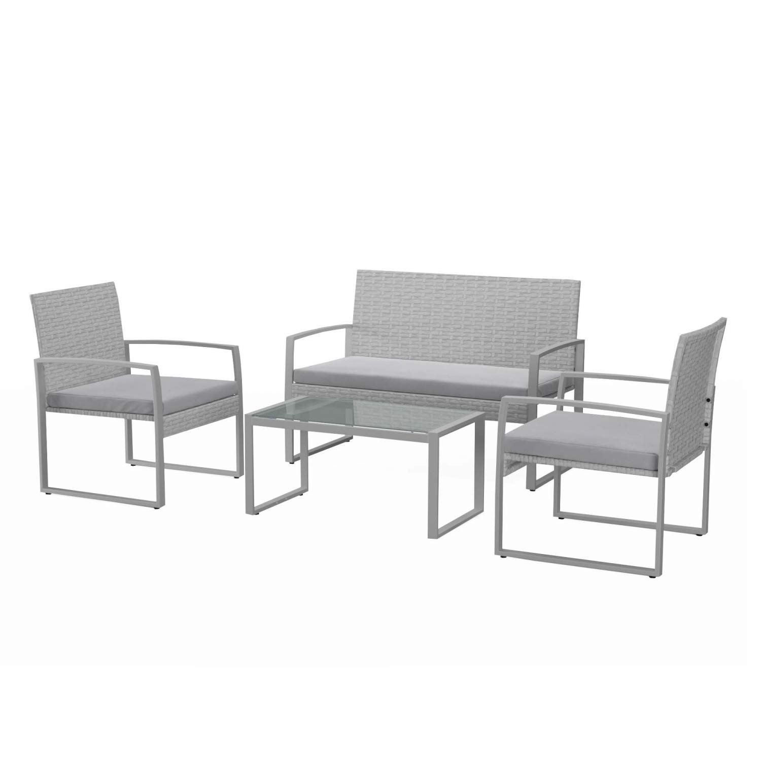 CONCEPT USINE Salon de Jardin Résine Tressée ESNA 4 Pers Gris Clair