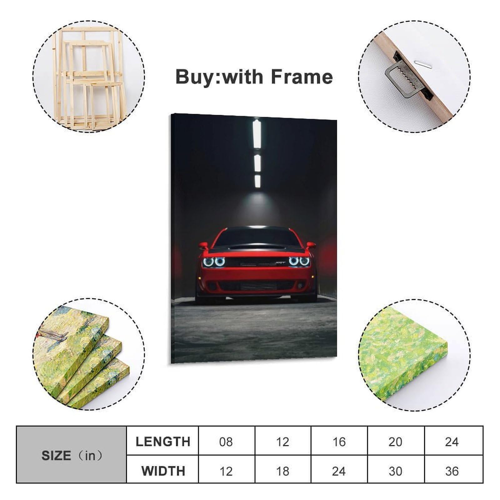 Poster con auto muscolosa Challenger SRT American Automotive Underground Garage Lighting, poster decorativo da parete su tela e stampa artistica moderna per camera da letto, poster decorativo per la