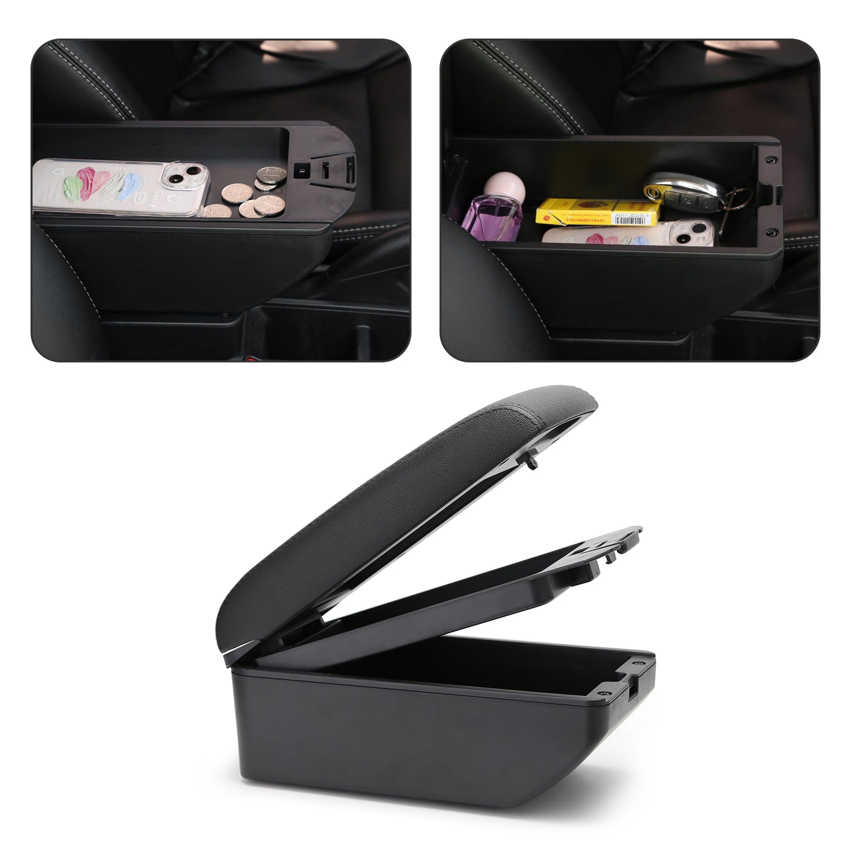 YJYWZH Apoyabrazos para Dacia Logan 2 Sandero 2 2012–2020 Logan MCV II Reposabrazos Doble Capa Consola Central Caja de Almacenamiento Negro Cuero